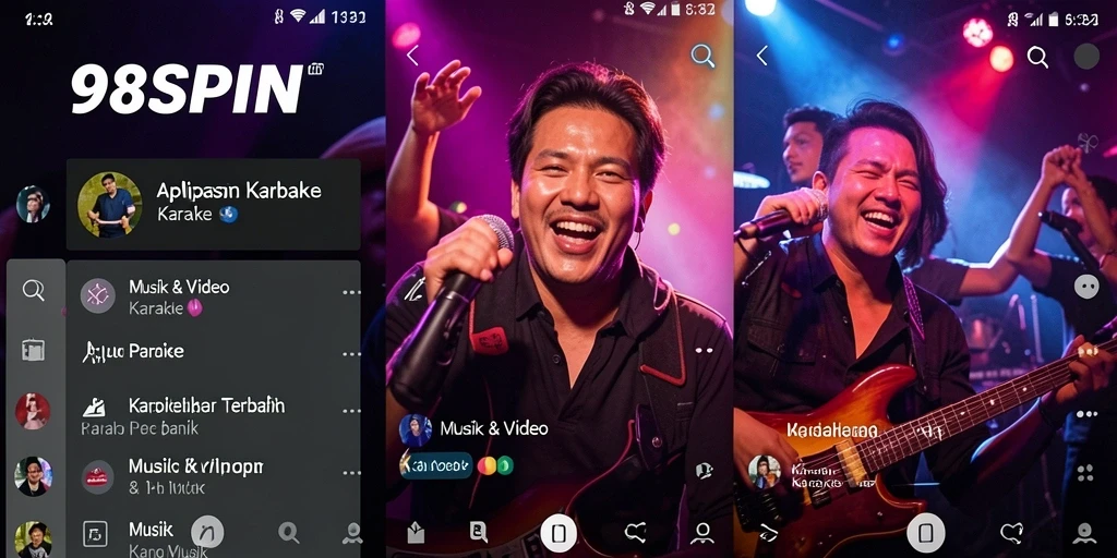 Tampilan antarmuka 98SPIN yang menarik dan fungsional untuk karaoke.