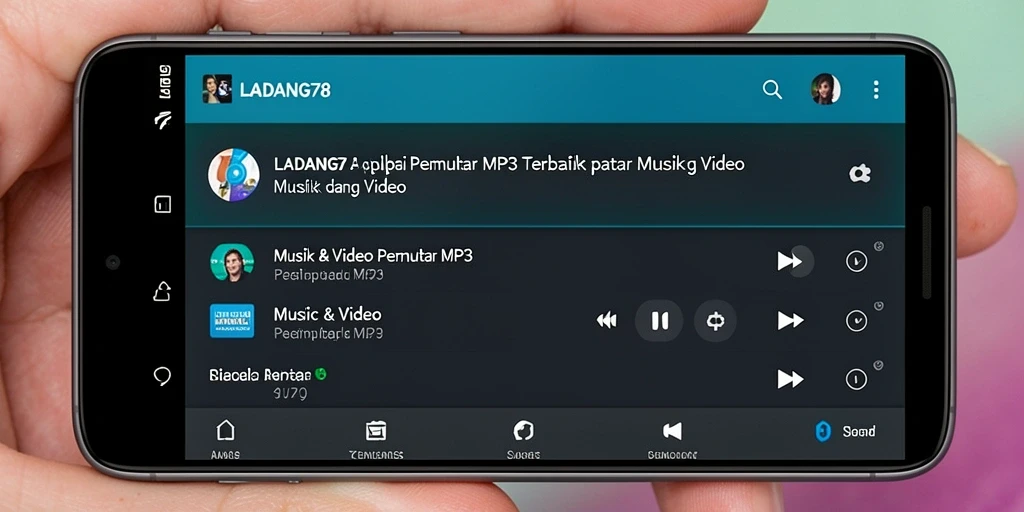 Tampilan antarmuka aplikasi Pemutar MP3 LADANG78 yang menarik dan user-friendly.