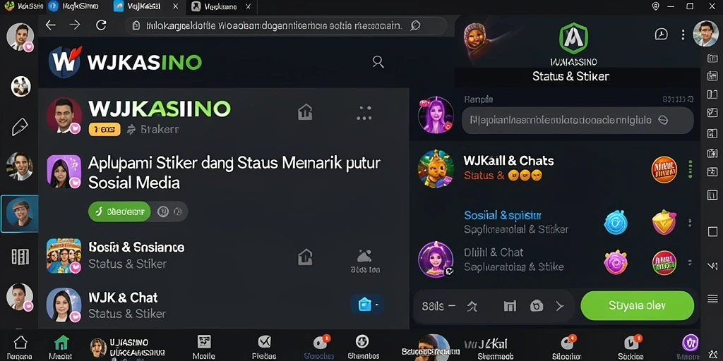 Screenshot tampilan antarmuka WJKASINO yang menunjukkan stiker lucu dan status.
